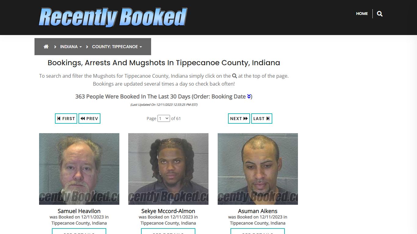 Bookings, Arrests and Mugshots in Tippecanoe County, Indiana